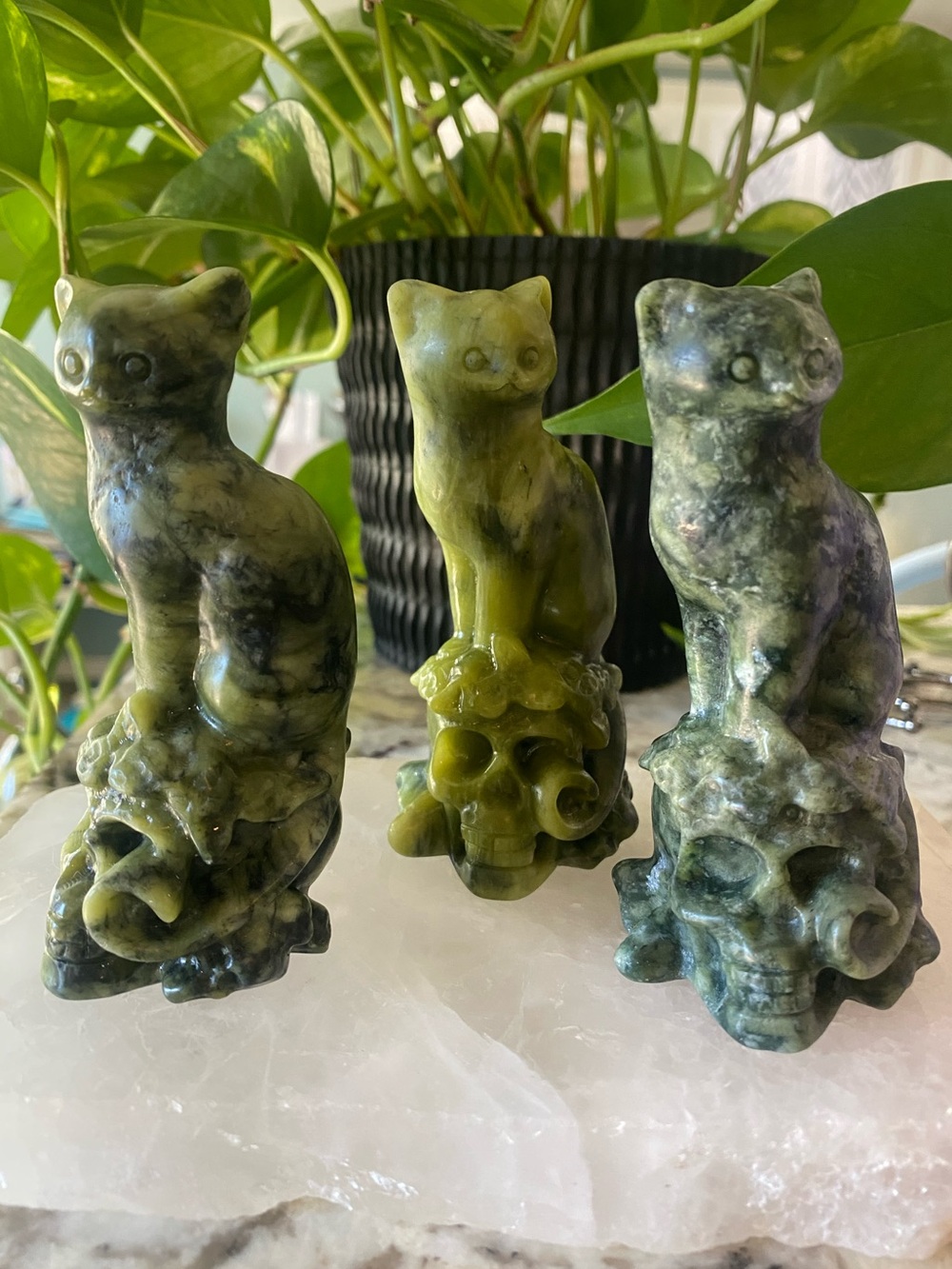 🐈‍⬛💀 Green Jade Kitty on Skull — 4” 💀🐈‍⬛